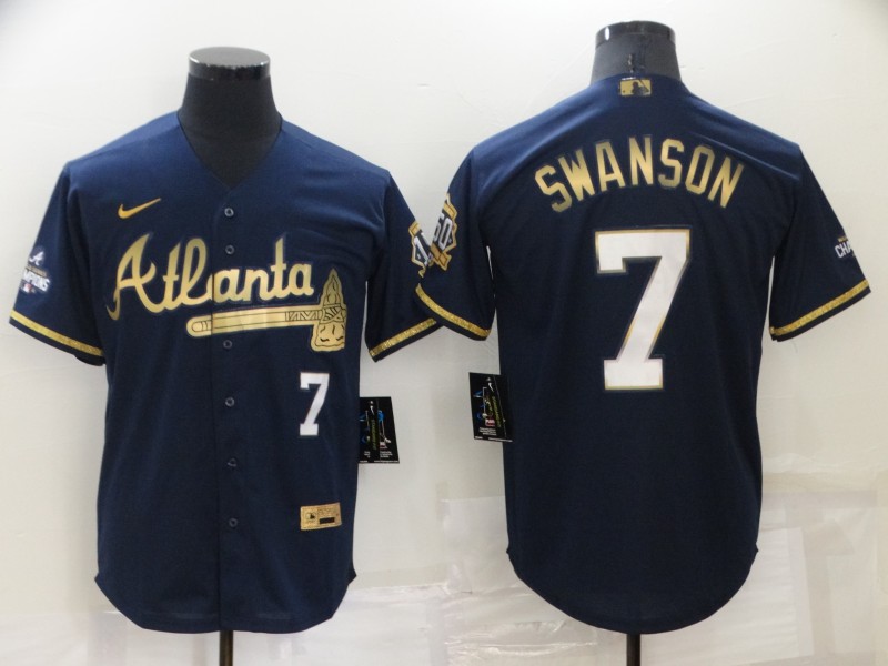 Men's Atlanta Braves Dansby Swanson #7 Navy Stitched Jersey